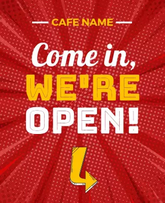 Dynamic Red Comic Style Cafe Open Announcement Poster Template