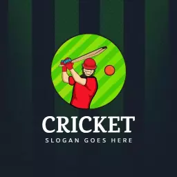 Dynamic Red Cricket Player Hitting a Ball Logo Template