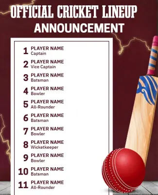 Dynamic Red Cricket Team Lineup Announcement Flyer Template