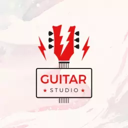Dynamic Red Electric Guitar Featuring Sound Waves Logo Template