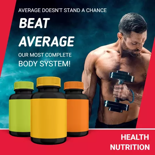 Dynamic Red Fitness Supplement Promotion with Body System Focus Ad Template