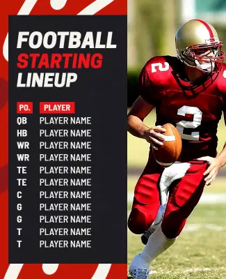 Dynamic Red Football Starting Lineup Team Poster Template