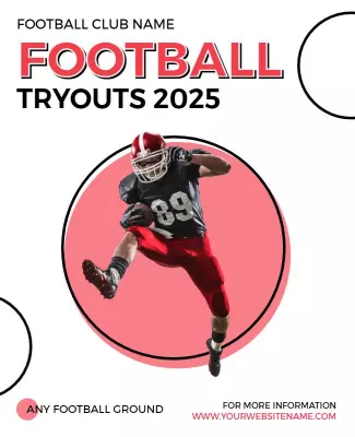 Dynamic Red Football Tryouts Announcement Poster Template