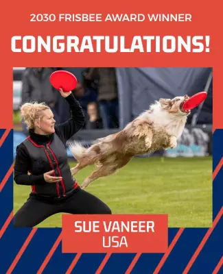 Dynamic Red Frisbee Competition Winner Celebration Poster Template