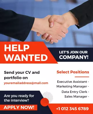 Dynamic Red Job Recruitment Announcement Poster Template