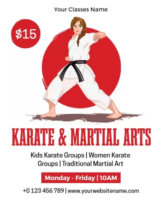 Dynamic Red Karate and Martial Arts Class Poster Template