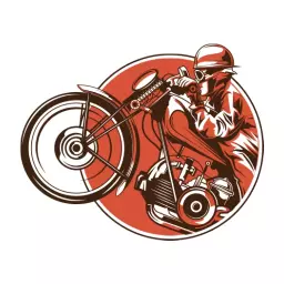 Dynamic Red Motorcycle Rider Showcasing Thrilling Sports Logo Template
