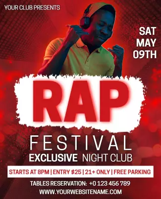 Dynamic Red Rap Festival Night Club Poster Template