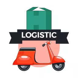 Dynamic Red Scooter and Cargo Box Representing Logistics Logo Template
