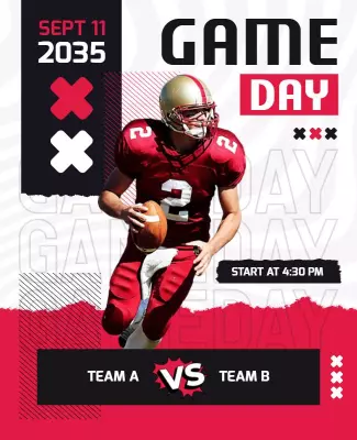 Dynamic Red Sports Game Day Football Poster Template