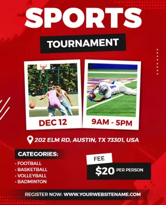 Dynamic Red Sports Tournament Event Poster Template