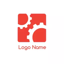 Dynamic Red Square Design Featuring Innovative Gears Logo Template