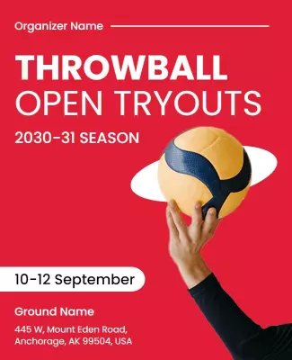 Dynamic Red Throwball Open Tryouts Announcement Poster Template