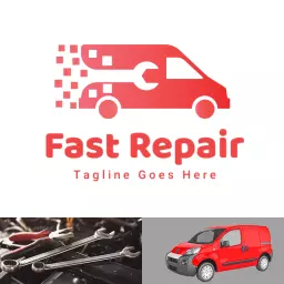 Dynamic Red Van Design Highlighting Garage Repair Services Logo Template