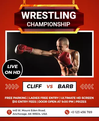Dynamic Red Wrestling Championship Live Event Poster Template