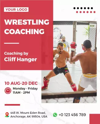 Dynamic Red Wrestling Coaching Training Session Poster Template