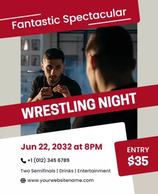 Dynamic Red Wrestling Night Event Poster Template