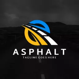 Dynamic Road Design with Blue and Yellow Asphalt Logo Template