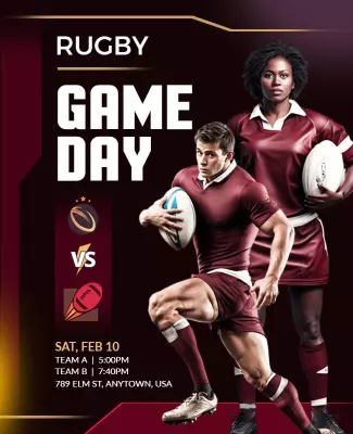 Dynamic Rugby Game Day Match Competition Poster Template