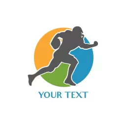 Dynamic Rugby Player Striding Through Colorful Circles Logo Template