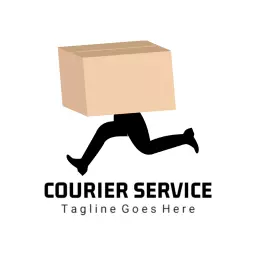 Dynamic Running Figure with Box Highlighting Courier Service Logo Template