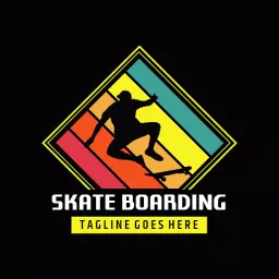 Dynamic Silhouette of a Skateboarder Against Colorful Stripes Logo Template