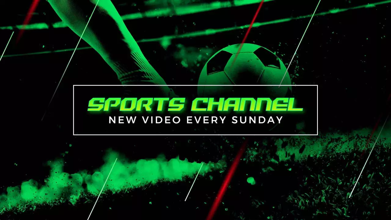 Dynamic Soccer Action with Green Highlights Sports Channel Banner Template