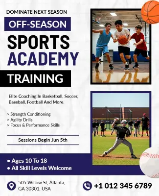 Dynamic Sports Academy Training for Youth Athletes Flyer Template