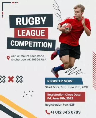 Dynamic Sports Rugby League Competition Registration Poster Template