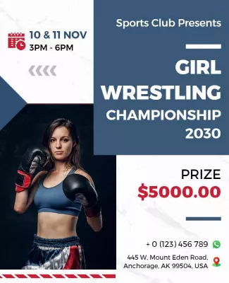 Dynamic Sports Theme for Girl Wrestling Championship Poster Template