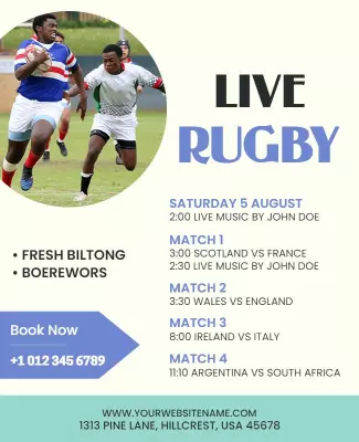 Dynamic Sports Theme Live Rugby Event Poster Template