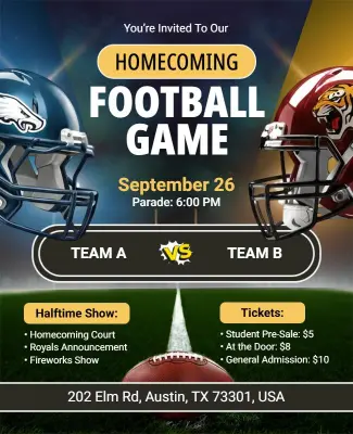 Dynamic Sports Themed Homecoming Football Event Flyer Template