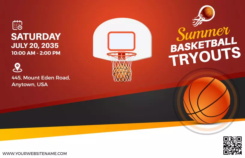 Dynamic Summer Basketball Tryouts Event Announcement Brochure Template