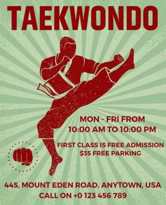Dynamic Taekwondo Martial Arts Training Schedule Poster Template