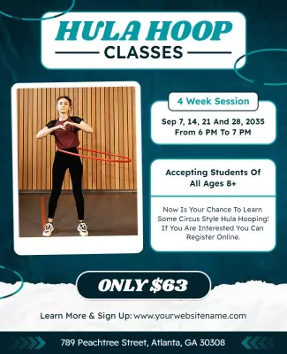 Dynamic Teal Hula Hoop Classes Registration Poster Template