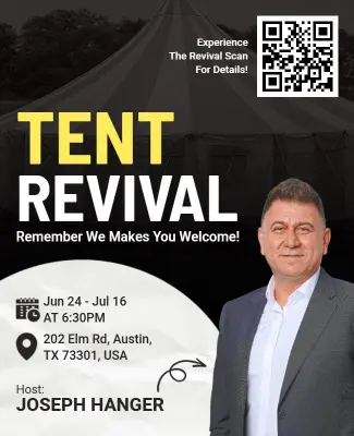 Dynamic Tent Revival with QR Code Invitation Flyer Template