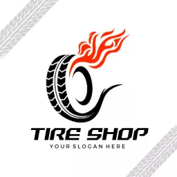 Dynamic Tire Wheel with Flames Representing Tire Shop Logo Template