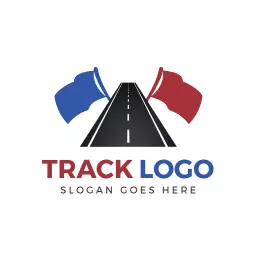 Dynamic Track Design Featuring Racing Flags and Road Logo Template