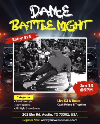 Dynamic Urban Dance Battle Night Competition Poster Template