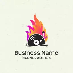 Dynamic Vinyl Record with Flames Representing DJ Culture Logo Template