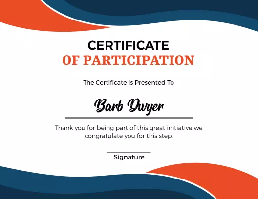 Dynamic Wave Design in Blue and Orange Participation Certificate Template