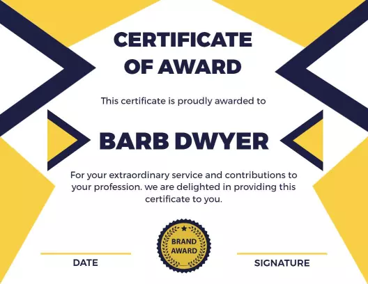 Dynamic Yellow and Blue Award for Outstanding Service Certificate Template