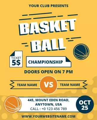 Dynamic Yellow Basketball Championship Event Poster Template