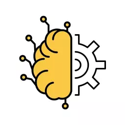 Dynamic Yellow Brain and Gear Design Representing Science Logo Template