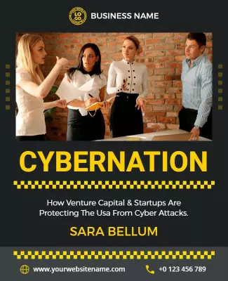 Dynamic Yellow Cybersecurity Business Strategy Poster Template