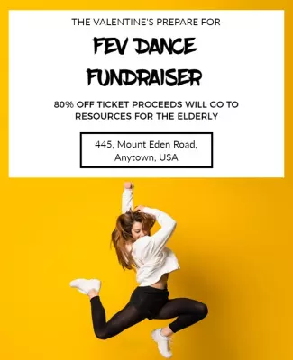 Dynamic Yellow Dance Fundraiser Event Poster Template