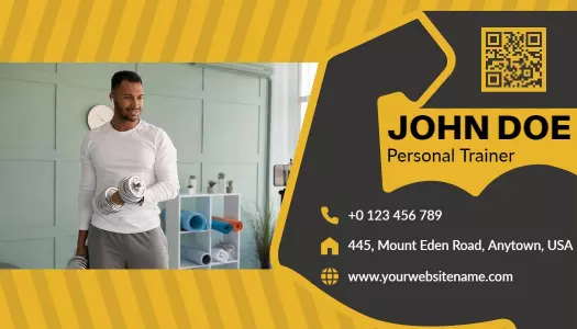 Dynamic Yellow Fitness Trainer Services Business Card Template