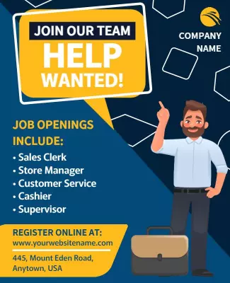 Dynamic Yellow Job Recruitment Help Wanted Poster Template