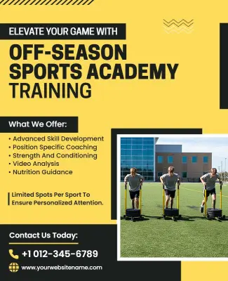 Dynamic Yellow Off-Season Sports Training Promotion Flyer Template