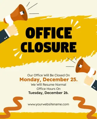 Dynamic Yellow Office Closure Notification Announcement Flyer Template